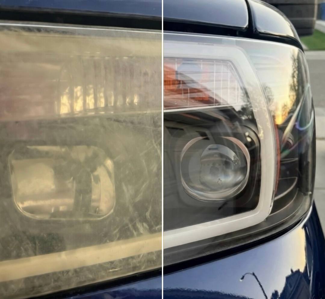 An example of BrightLight Restoration's before-and-after headlight work